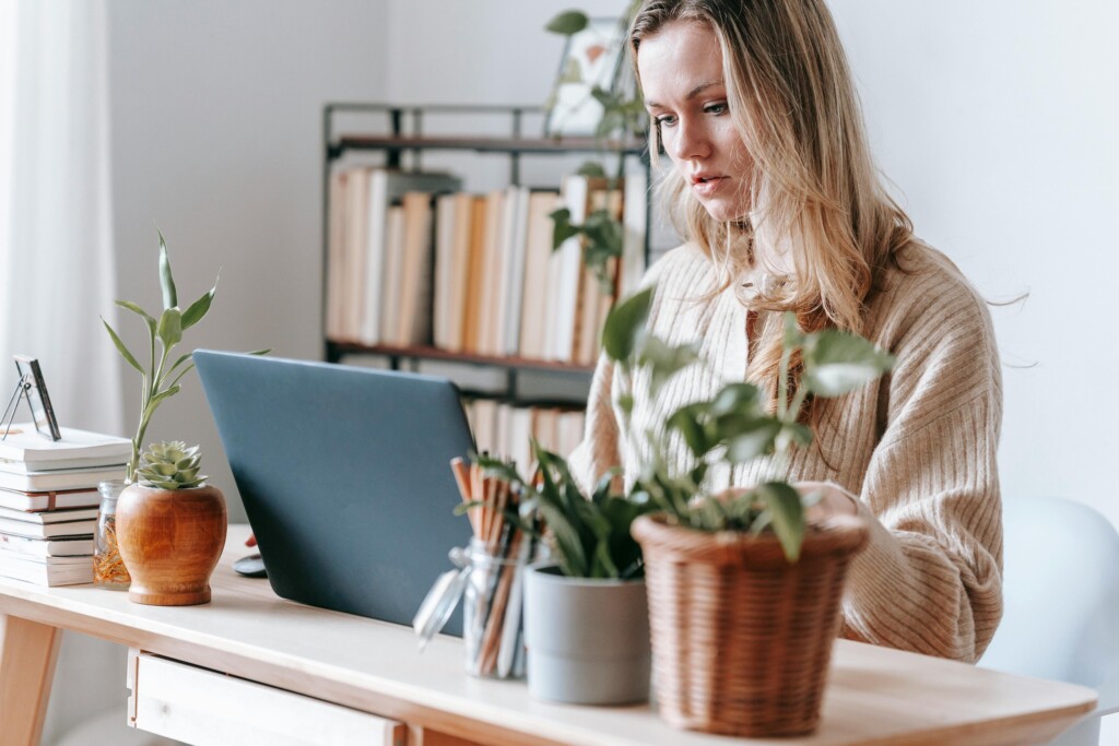 woman working on her laptop